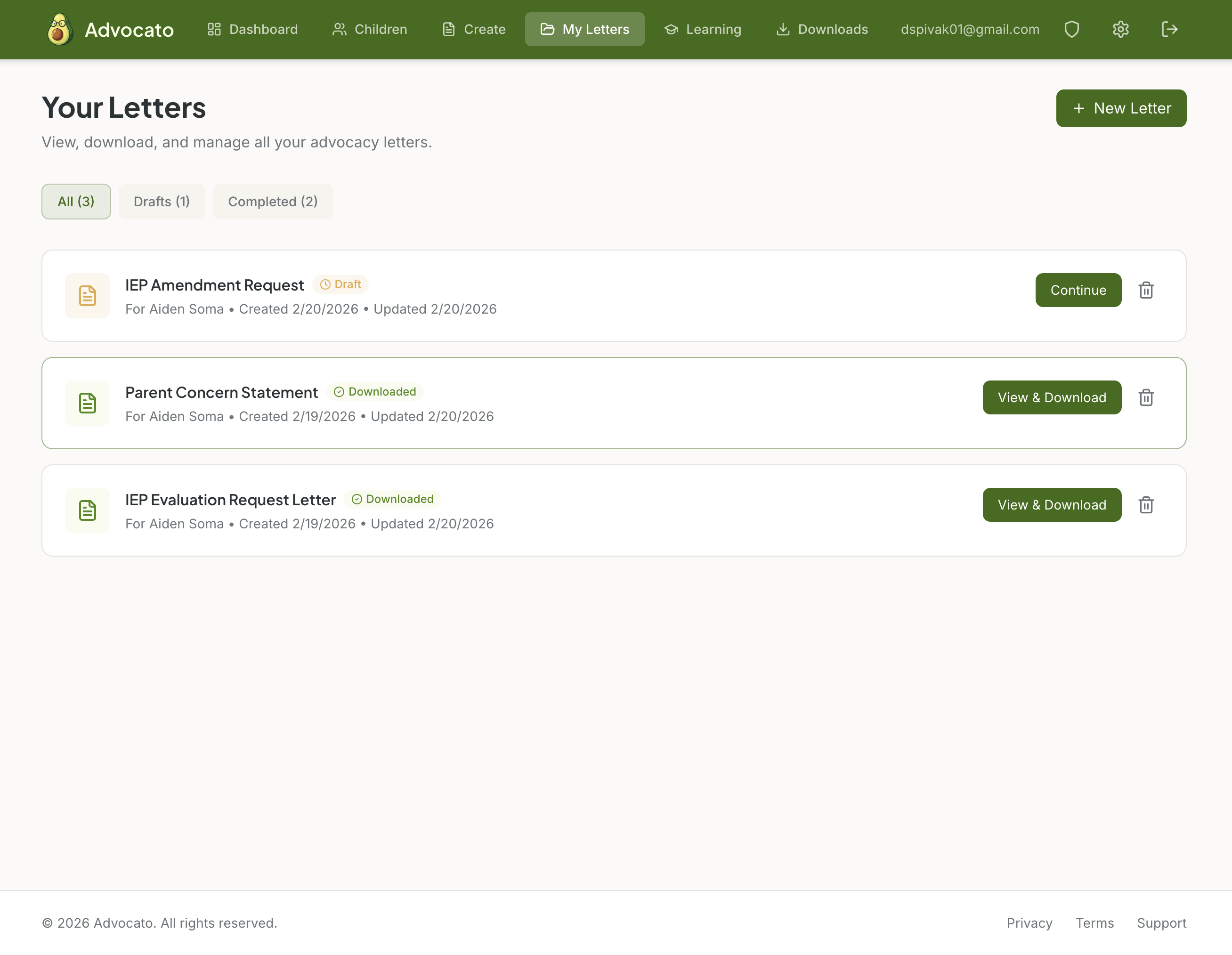 Your Letter Dashboard